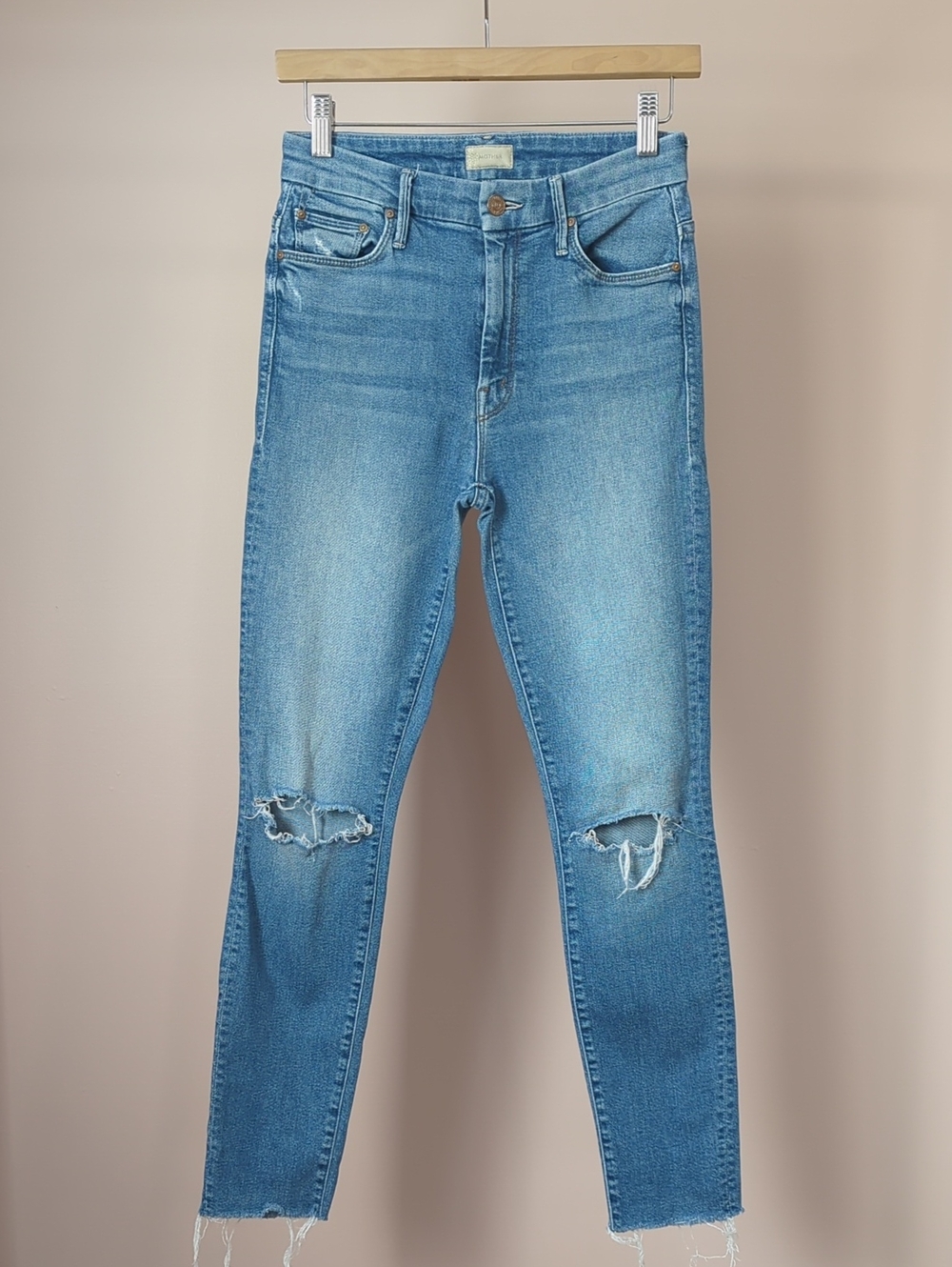 MOTHER Light Blue Distressed Skinny Jeans